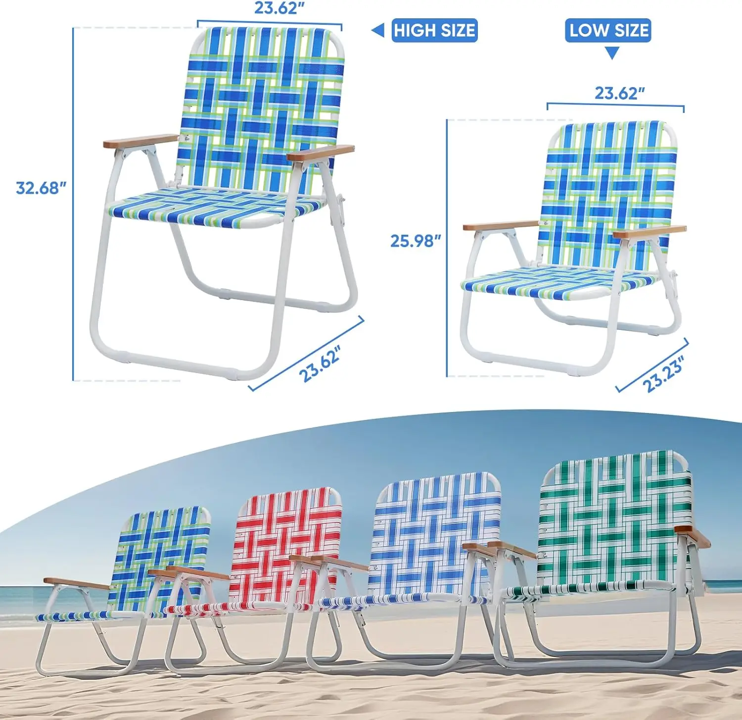 Camping Chair, Beach Chair for Adults with Highback, Folding Lawn Chair with Webbed Airflow Mesh, Patio Chair with Rust-Proof