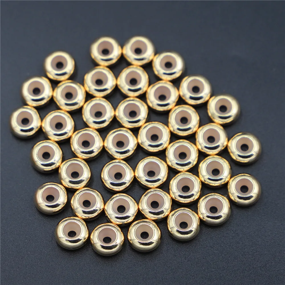50pcs Gold Stainless Steel Round Beads Silicone Rubber Smooth Spacer Stopper Beads Fit Bracelet Bangle DIY Jewelry Bead Charm