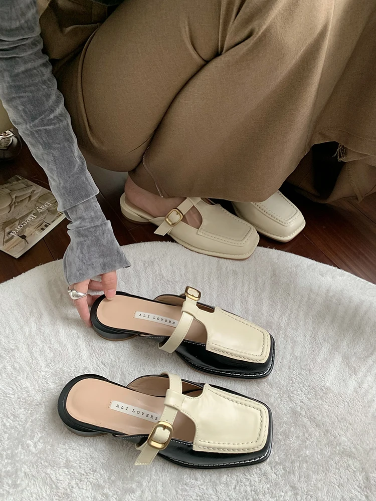 

Универсальные туфли Muller в стиле ретро для женщин на толстом каблуке, с квадратным носком и искусственными элементами