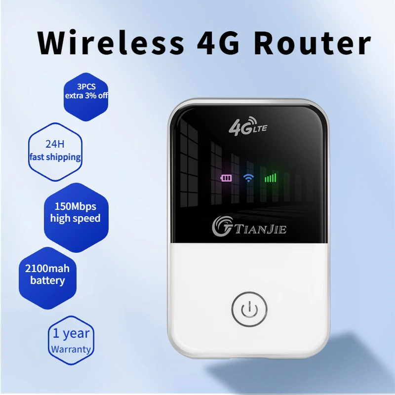 Router 4G Wifi Wireless Lte 150Mbps Router Modem Sbloccato 3G Pocket Mifi Hotspot Pocket Wi-Fi Con Slot Per Sim Card + Batteria Da 2100Mah
