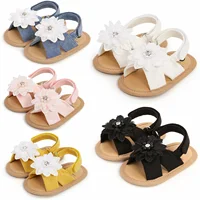 Baby Girls Princess Sandals Big Rhinestone Flower Open Totes Anti-Skid Soft Sole Walking Shoes Ankle Stick-On Summer Foot Wear 1
