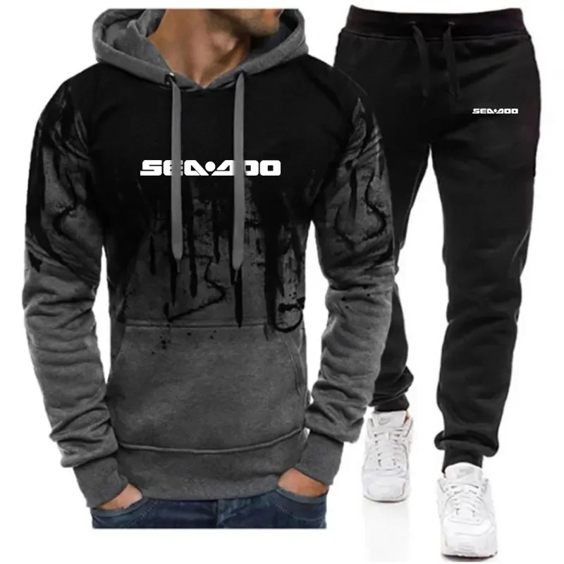 

Sea Doo Seadoo Moto Printed Mens Harajuku Sweater Hooded + Pants Two Piece Suit Tracksuit Gradient Hoodies Casual Sweatpant Sets