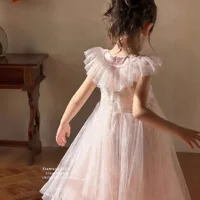 Robe de princesse scintillante Xiaofei à manches courtes pour filles, collection été 2026, idéale pour anniversaires, banquets et spectacles de piano 3