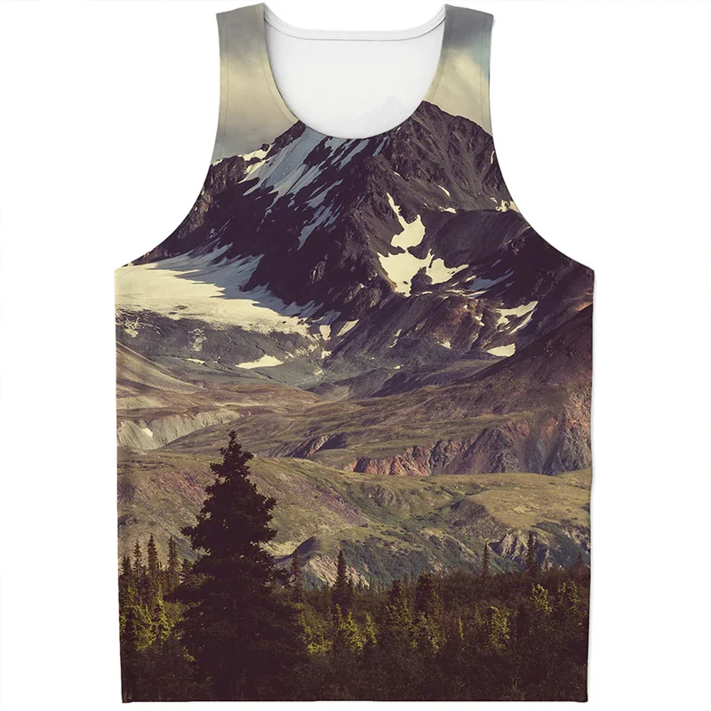 

Fashion Mountains Pattern Tank Top For Men Summer Sleeveless Vest Street Casual Tops T-shirt 3D Printed Natural Scenic Tee Shirt