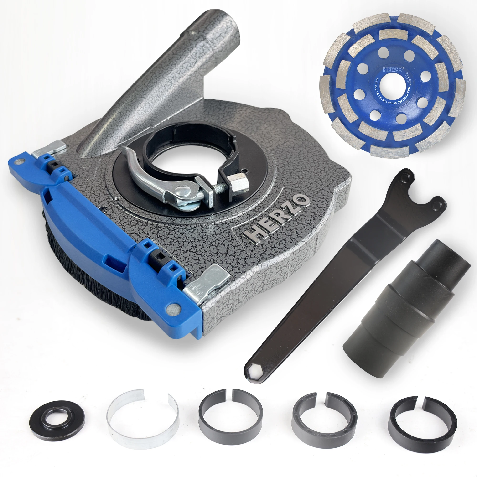 HERZ0 5inch Aluminum Dust Shroud with a Diamond Grinding Cup Wheel of Angle Grinder