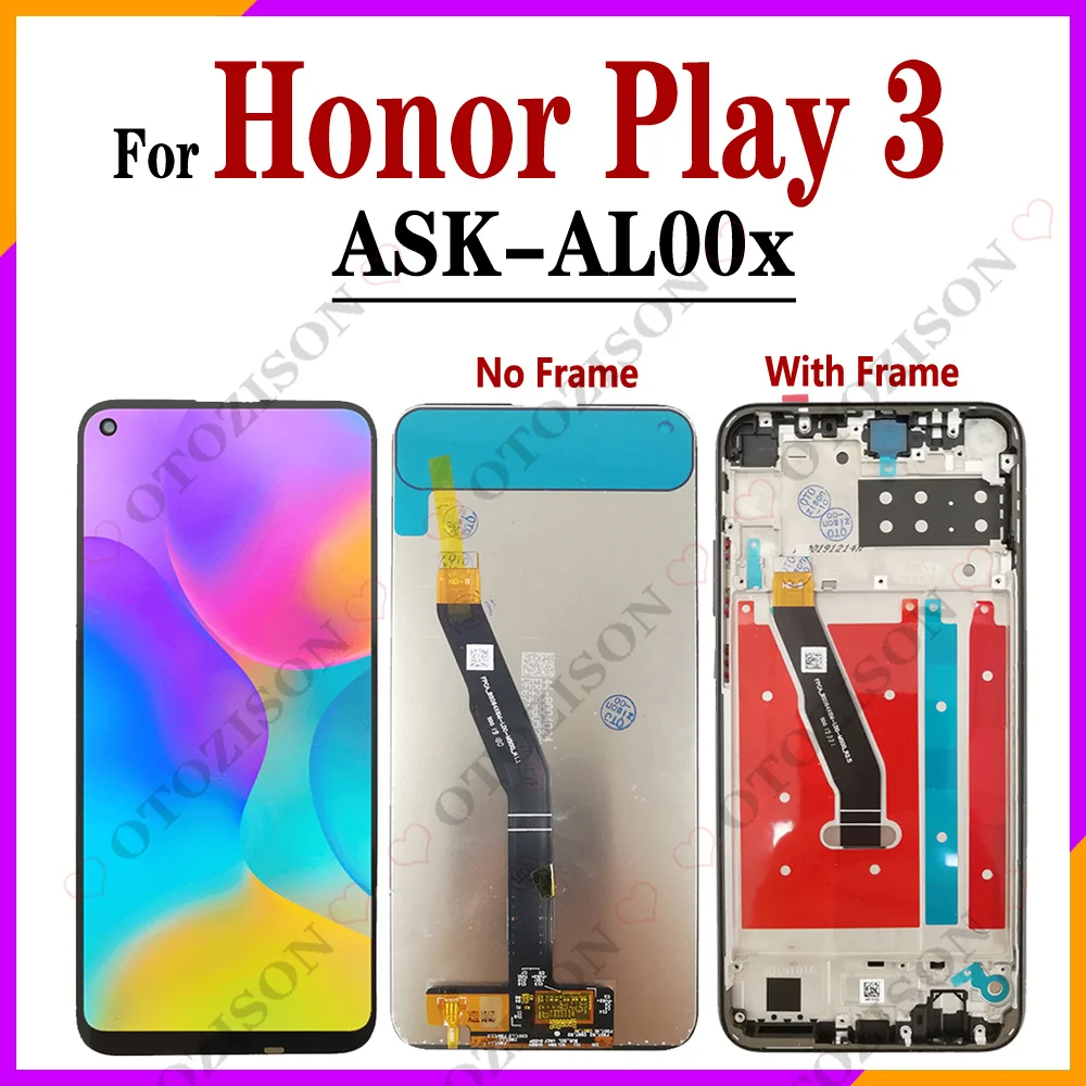 Дисплей 6,39 дюйма для Huawei Honor Play 3, ЖК-дисплей с рамкой, зеркальный ЖК-экран, сенсорный дигитайзер в сборе для замены Honor play3