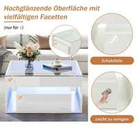 Table basse multifonctionnelle brillante 70x70x35cm avec 2 tiroirs, verre trempé LED, design moderne et innovant, table d'appoint pour canapé 4
