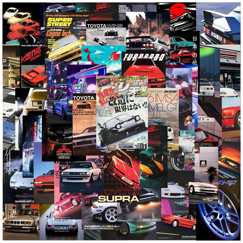

10/30/50PCS Racing poster Sticker Aesthetic Children's PVC Korean Stationery School Supplies Decoration Scrapbooking for Kids
