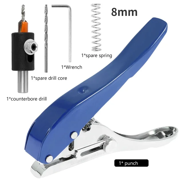 Single Hole Punch 8/10mm Heavy Duty Hole Puncher Portable Hole Edge Banding  Punching Plier with Limiter for Paper Cards