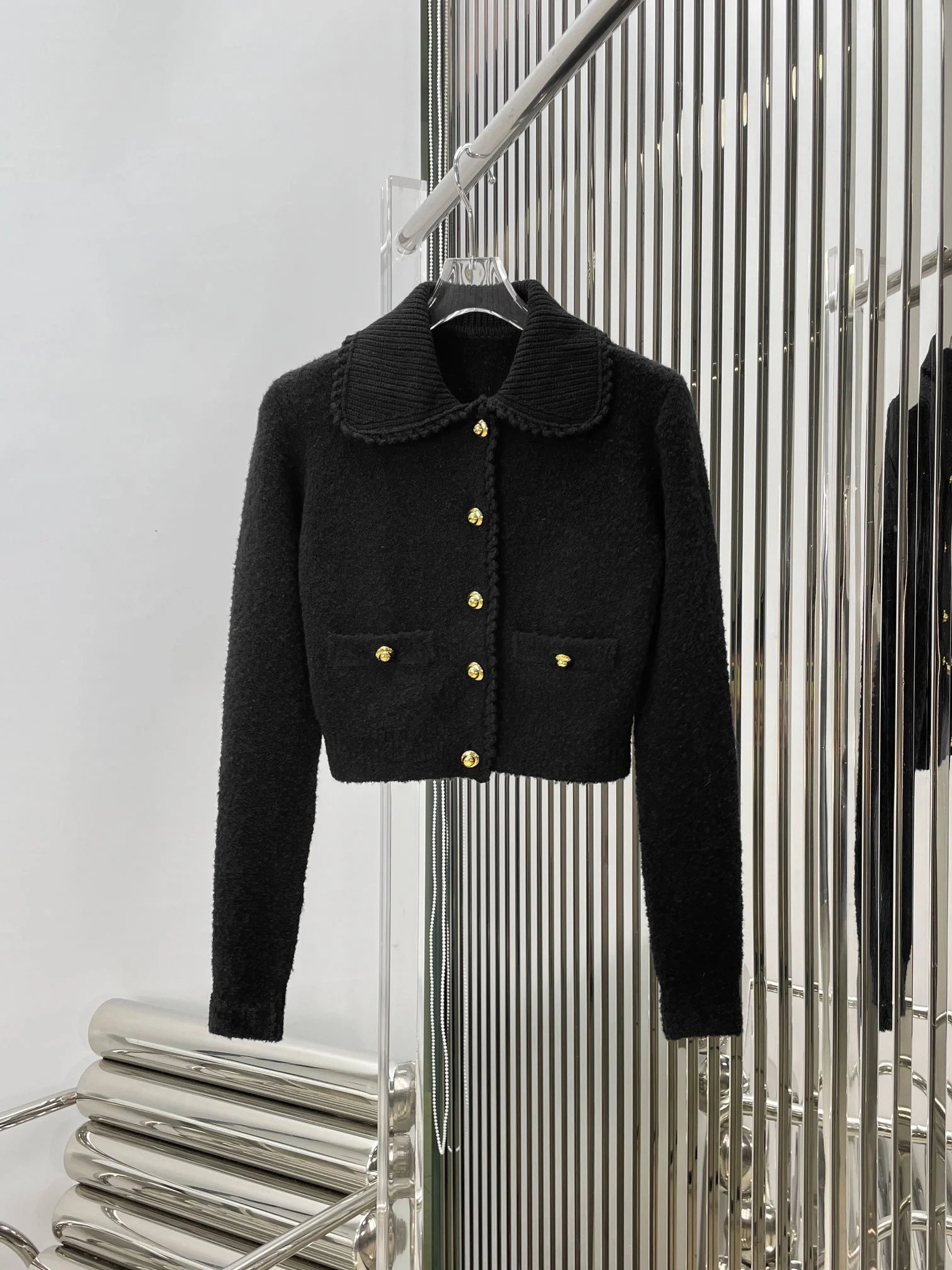 

23 Autumn and winter new wool loop yarn short lapel knitted cardigan small coat