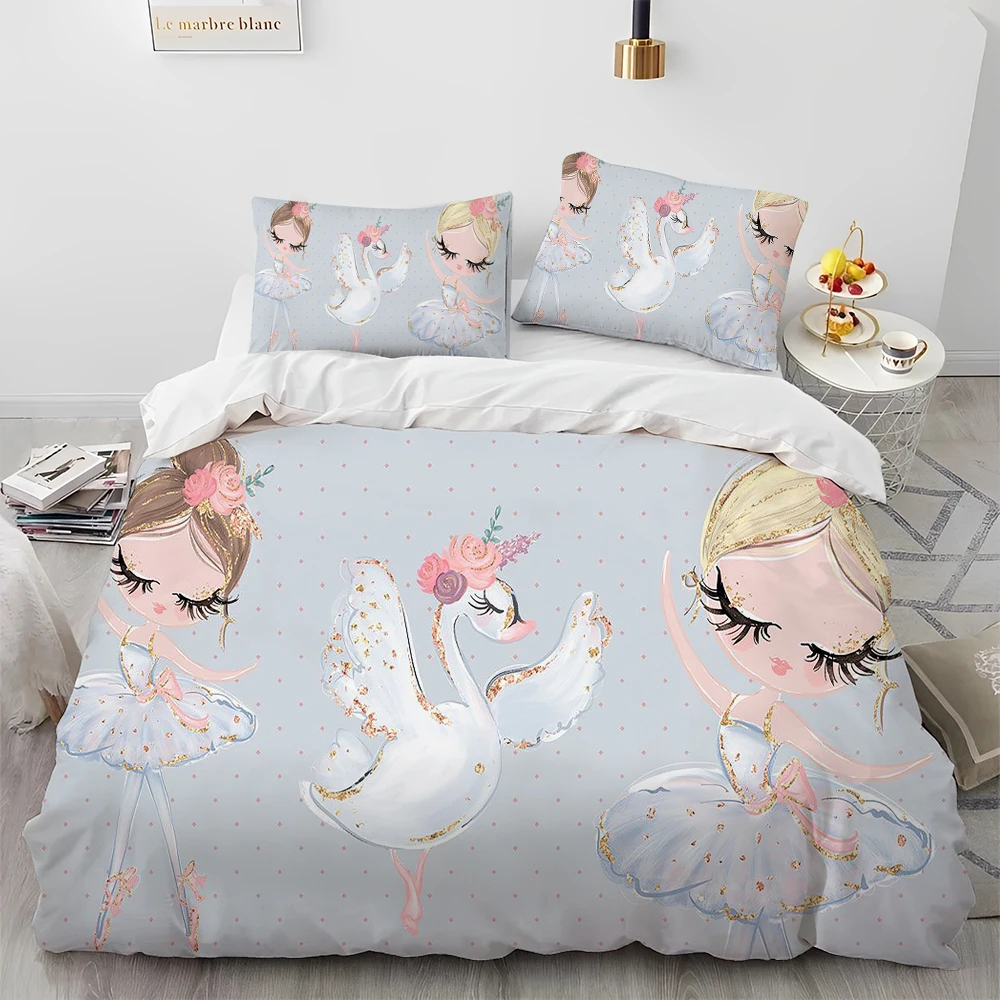 Cartoon Cute Ballet Girl Ballerina Comforter Bedding Set,Duvet Cover Bed Set Quilt Cover Pillowcase,Queen Size Bedding Set Kids 6