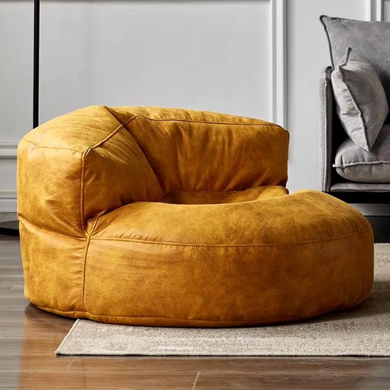 OTAUTAU Single Sofa Cover Faux Suede Leather Lazy Bean Bag Sac Pouf Chair No Filler Beanbag Corner Seat Recliner Couch SF004
