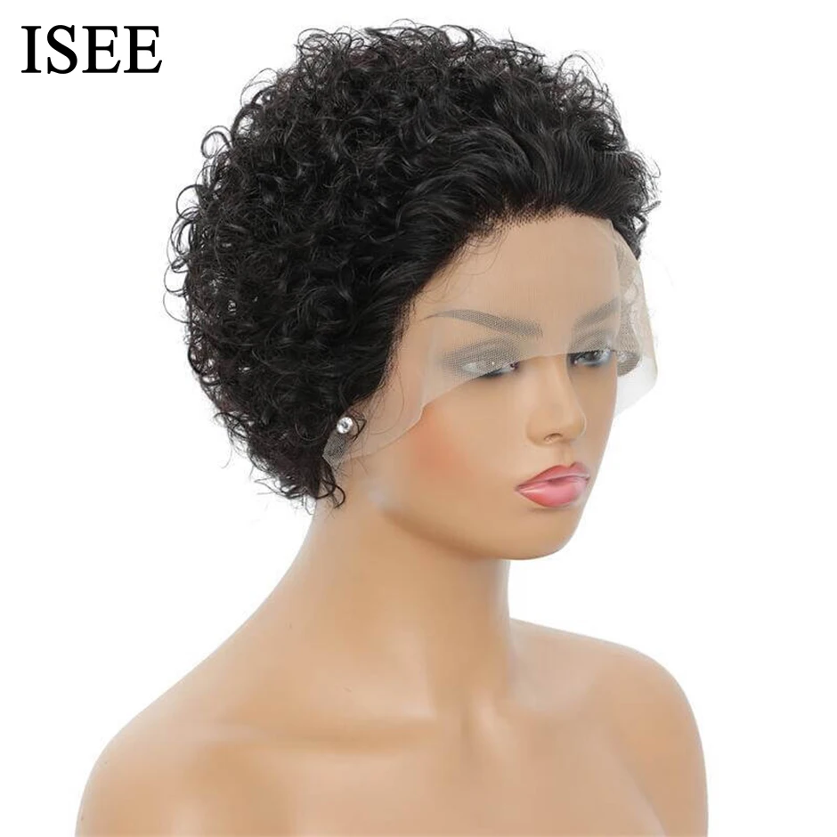 

ISEE Hair Pixie Cut Wig Short Bob Wigs Curly Human Hair Wigs Cheap Hair Wig 13X1 Lace Part Wigs For Women Human Hair Pre Plucked