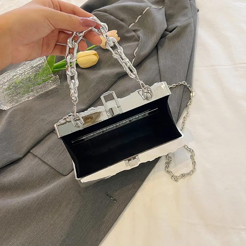 Luxury Gold Women Party Acrylic Box Evening Bag Women Metal Handle Clutch Hand Wallet Chain Shoulder Crossbody Bag Mini Box