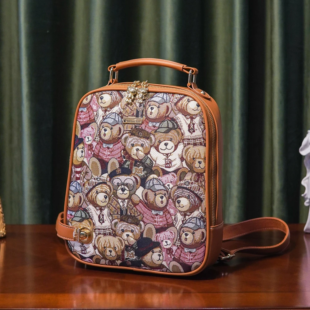 bear Jacquard Girl school Bag HI-Q women backpack 2023 fashion Large capacity laptop bag back pack female university backpack