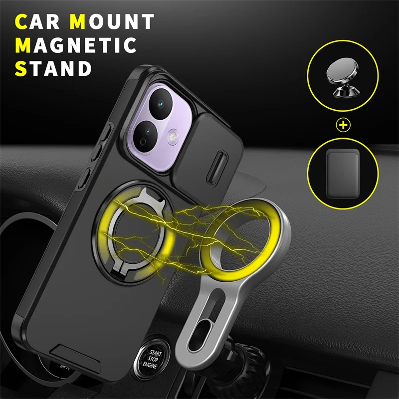 Shockproof Armor Case with Camera Lens Protection and Magnetic Car Mount Holder