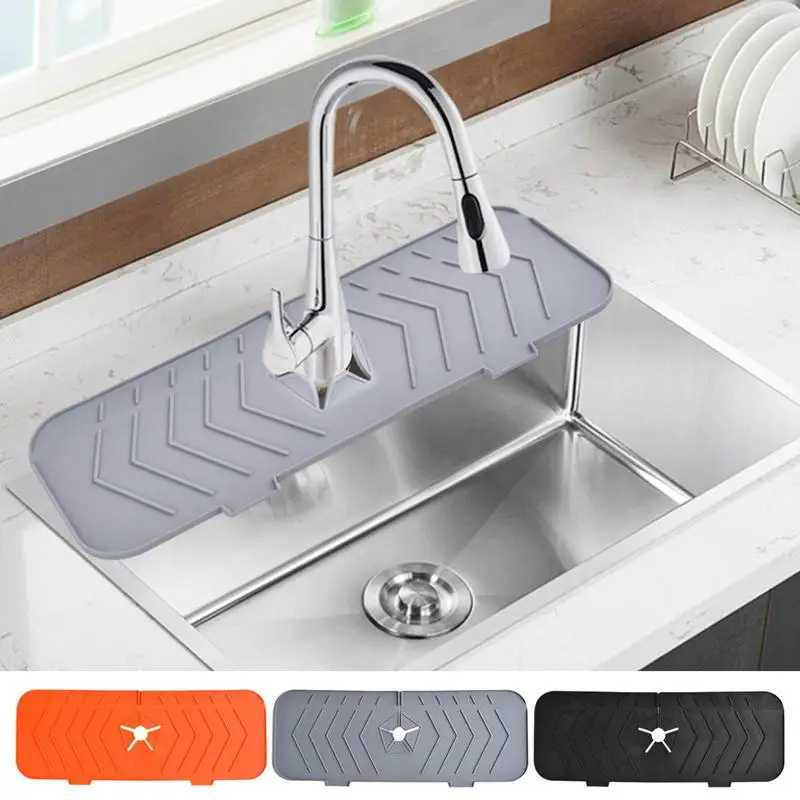 

Silicone Sink Faucet Mats Kitchen Sink Splash Guard Drain Pads Washers Faucet Absorbent Draining Pads Home Kitchen Accessories