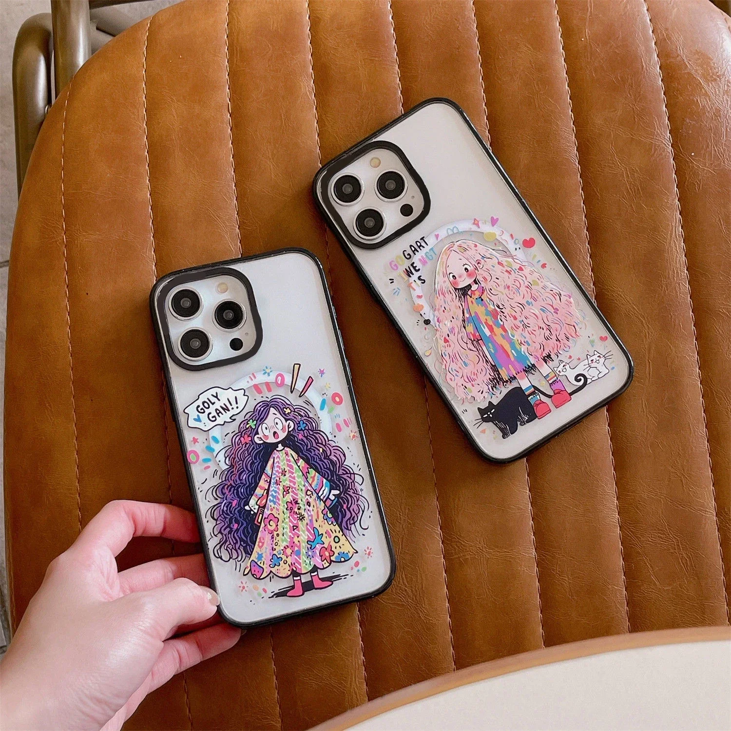 2.0 Acrylic Upgrade Border MagSafe Long Hair Girl Phone Case Cover for IPhone 12 13 14 15 Pro Max Case for IPhone 15 Pro