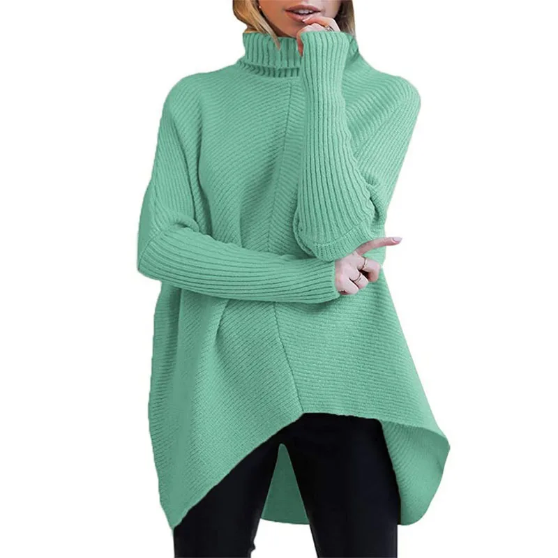 2021 New Turtleneck Womens High Neck Oversized Long Batwing Sleeve Asymmetric Hem Casual Pullover Super Soft Sweater Knit Tops black sweater Sweaters