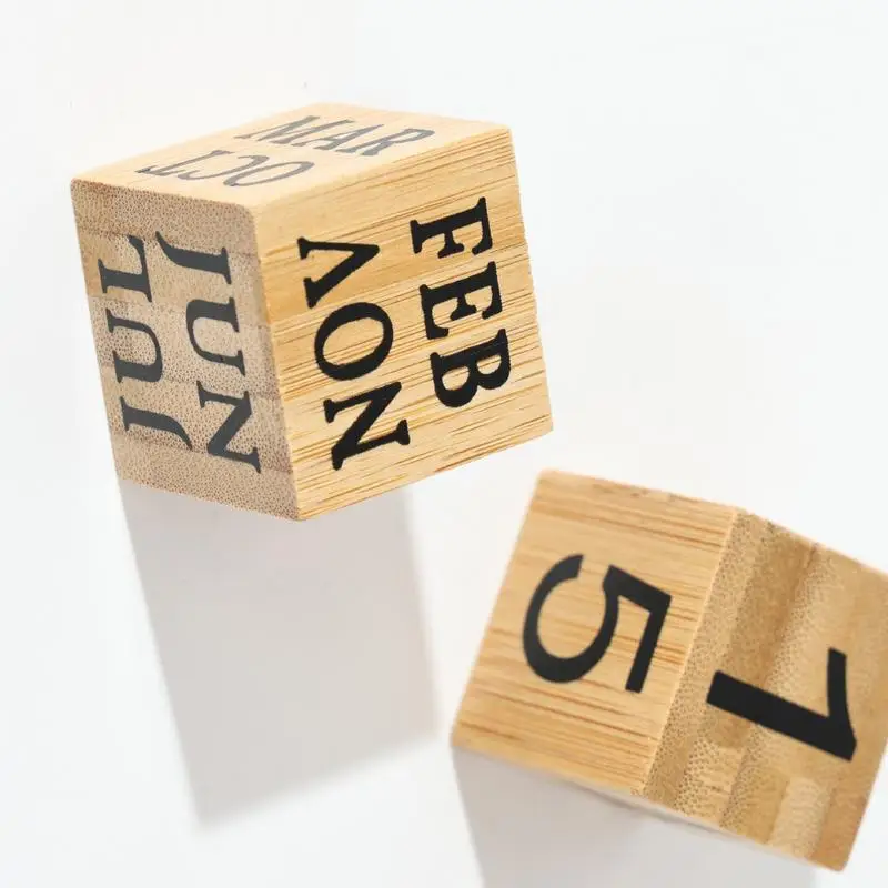Wood Block Perpetual Calendar Rustic Number Pattern Blocks Creative Block Calendar for Desk Retro Month Date Display Blocks