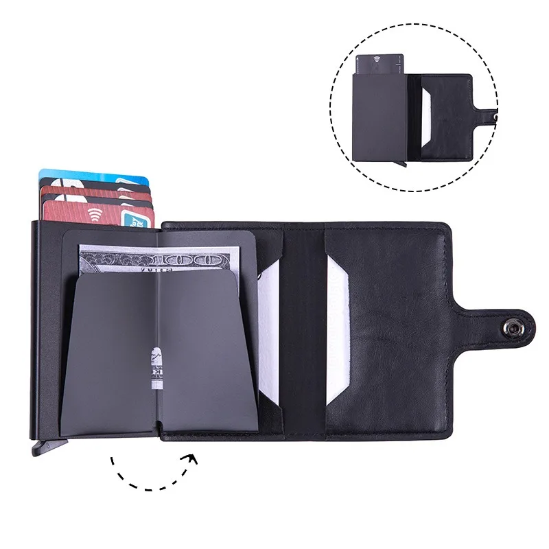 Tarjetero de fibra de carbono 2024 para hombre, Cartera de cuero PU, caja de aluminio antirrobo, minimalista, monedero negro