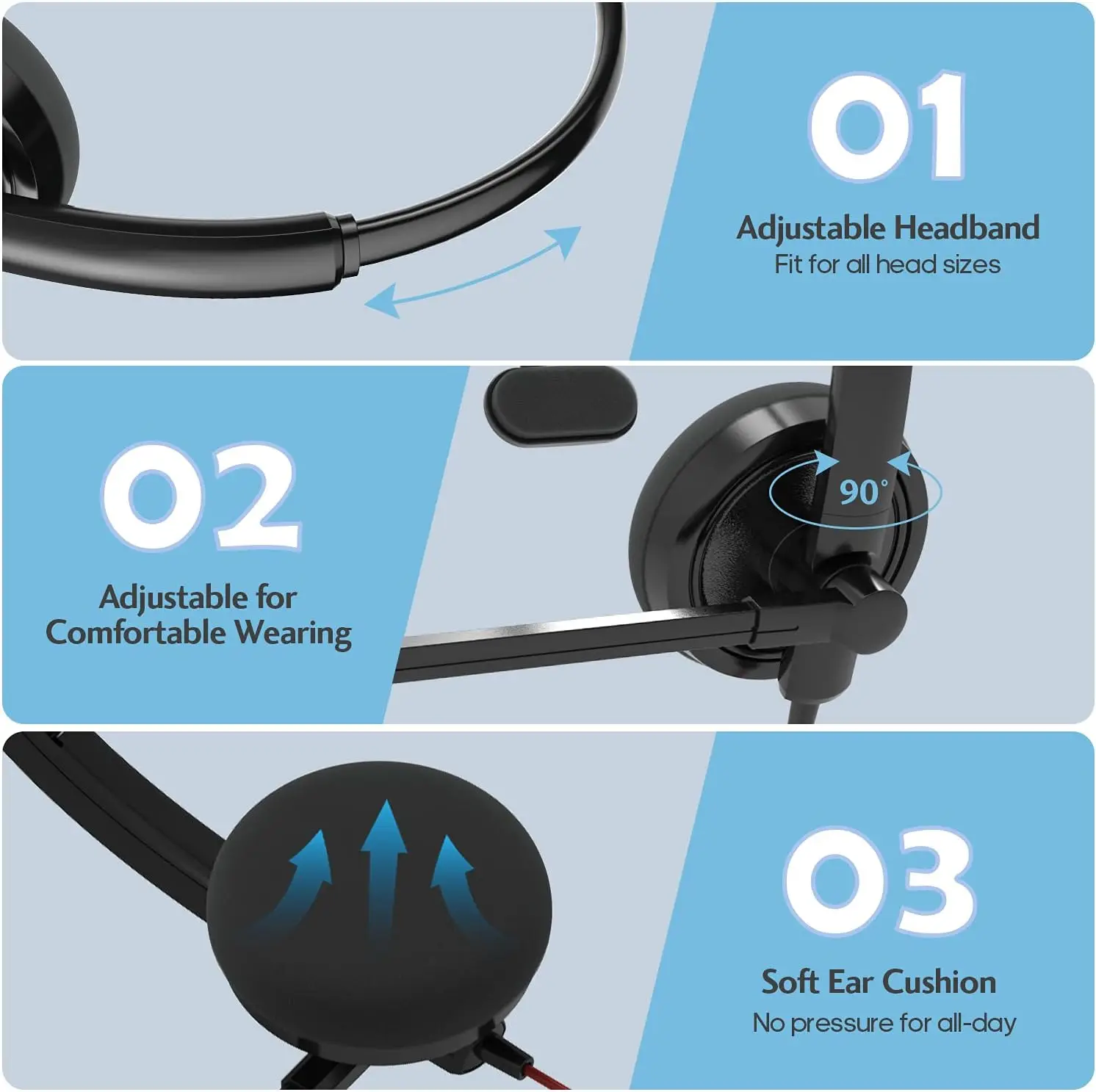 3.5mm Computer Headset With Microphone - Noise Cancelling For PC Laptop Phone Office