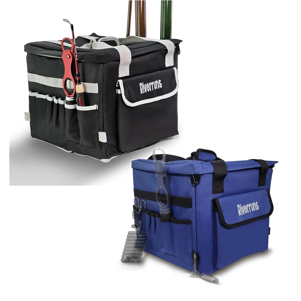 Riverruns Kayak Crate Bag Durable Saltwater- Resistant Kayak Fishing Bag with 3 Fishing Rod Holders Large Kayak Fishing Tackle Storage Bag f