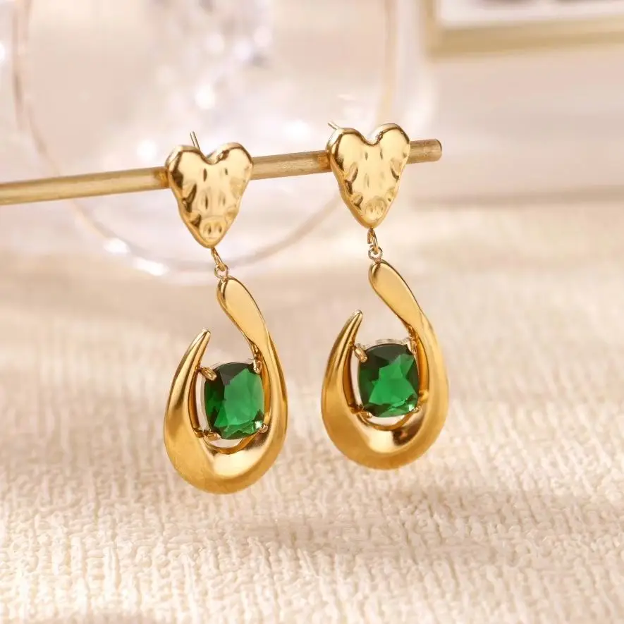Zircon Green Heart Earrings for Women Girls