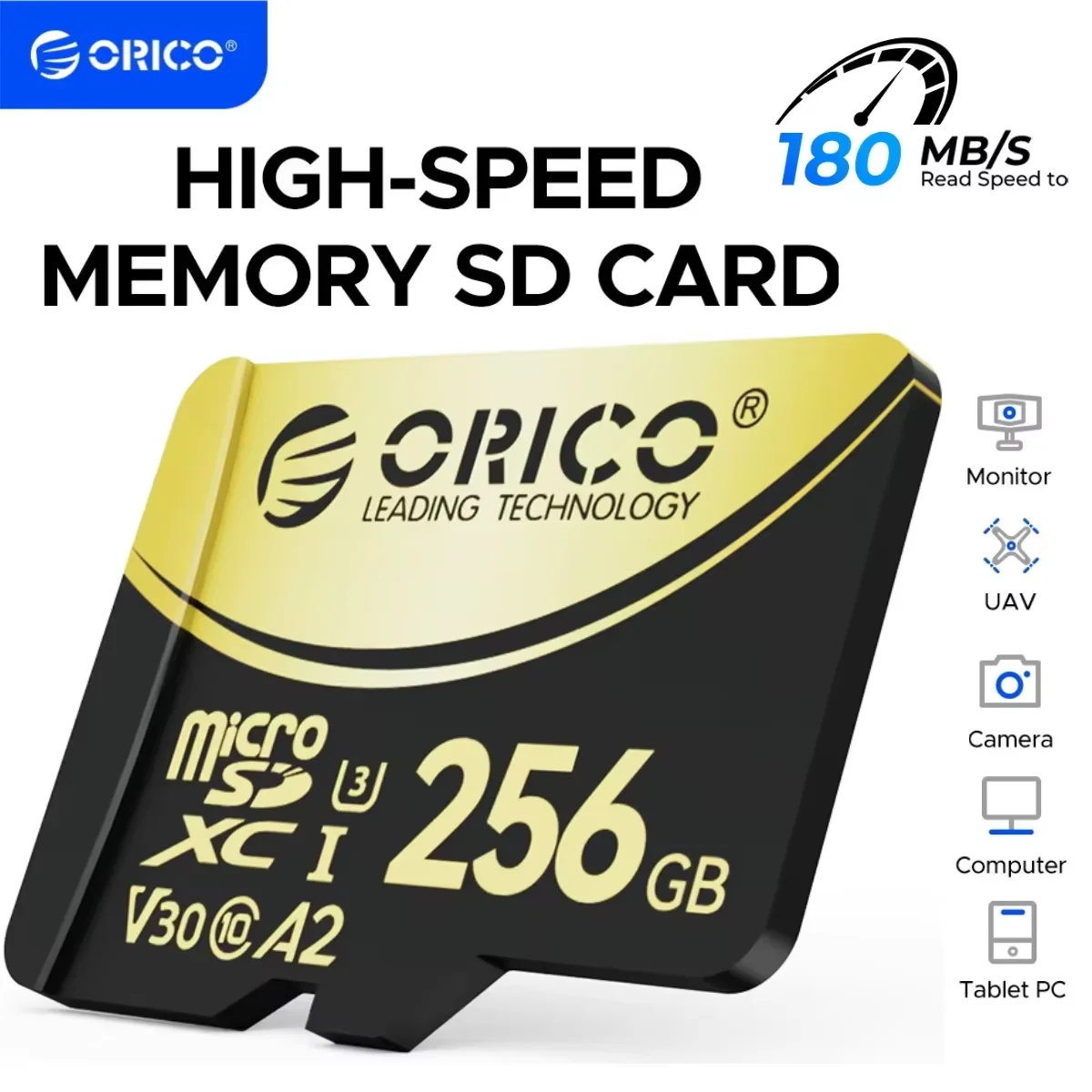 Tarjeta de memoria ORICO V3 256GB microSDXC UHS-I, lectura de 180 MB/s 160 MB/s, reducción 4K UHD, U3, Class10, V30, A2, Micro SD para Drone 1