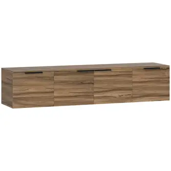 Rustic Brown Wall Mounted Floating TV Unit 150cm Media Console Cabinet with Shelves and Doors for living Room Bedroom
