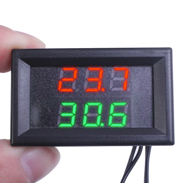 DC 4V-28V Mini Dual Display LED Digital Temperature Controller Temperature Sensor Thermometer Tester Control + NTC Metal Probe 4