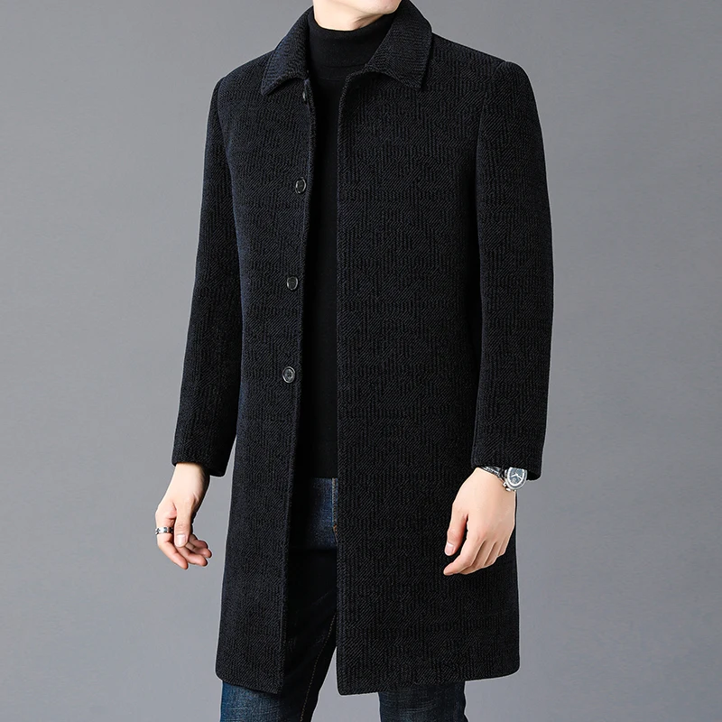 Winter Long Warm Woolen Coat Men's Light Luxury Business Single-breasted Jacket Men's Quality Wool Blended Coat Brand Clothing