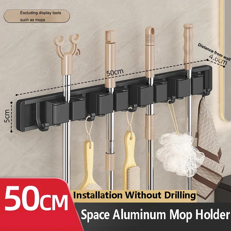 White Mop and Broom Organizer Mop Holder Rack Mop Holder Wall Mounted Strong Bro