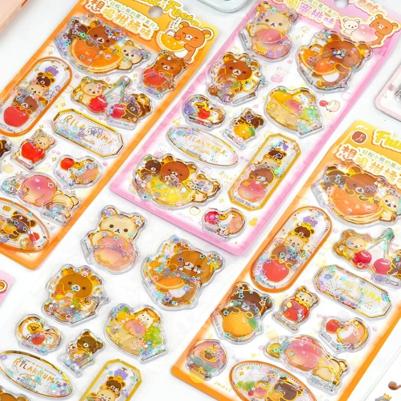 1-2pcs Kawaii Rilakkuma Bear 3d 쉐이크 스티커 귀여운 Diy 모바일 케이스 장식 스티커 학생 문구 핸드북 스티커 선물