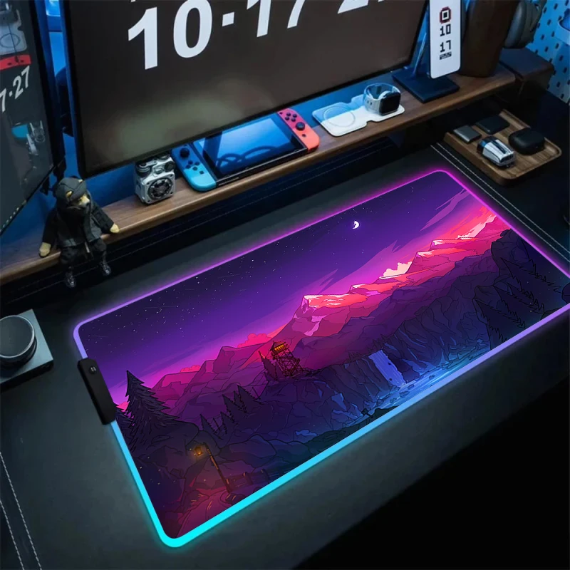 

RGB Deep Forest Firewatch Gaming Mouse Pad Non-Slip LED Mousepad PC Gamer Computer Luminous Light 90x40 Large Keyboard Desk Mat