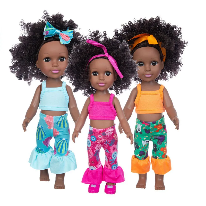 35cm African Black Baby Explosion Head Skin Simulation Lifelike Newborn Soothing Blank Doll Toy -40 |