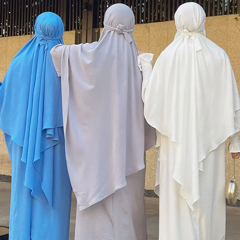 Ramadan Eid Long Khimar Hijab Jilbab Headscarf Jubah Crepe Plain Muslim Turban Hijabs for Woman Islamic Prayer Clothes Headdress