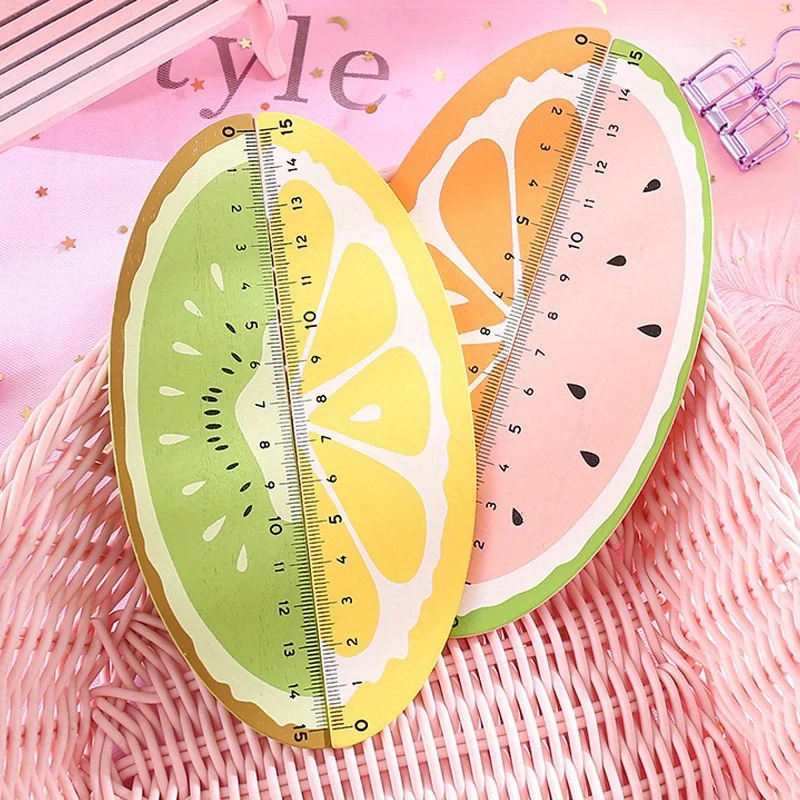 나무 눈금자 측정 눈금자, 창의적인 과일 모델링, 교육 보상 경품, 생일 파티 장식 선물, 카와이 문구, 1pc