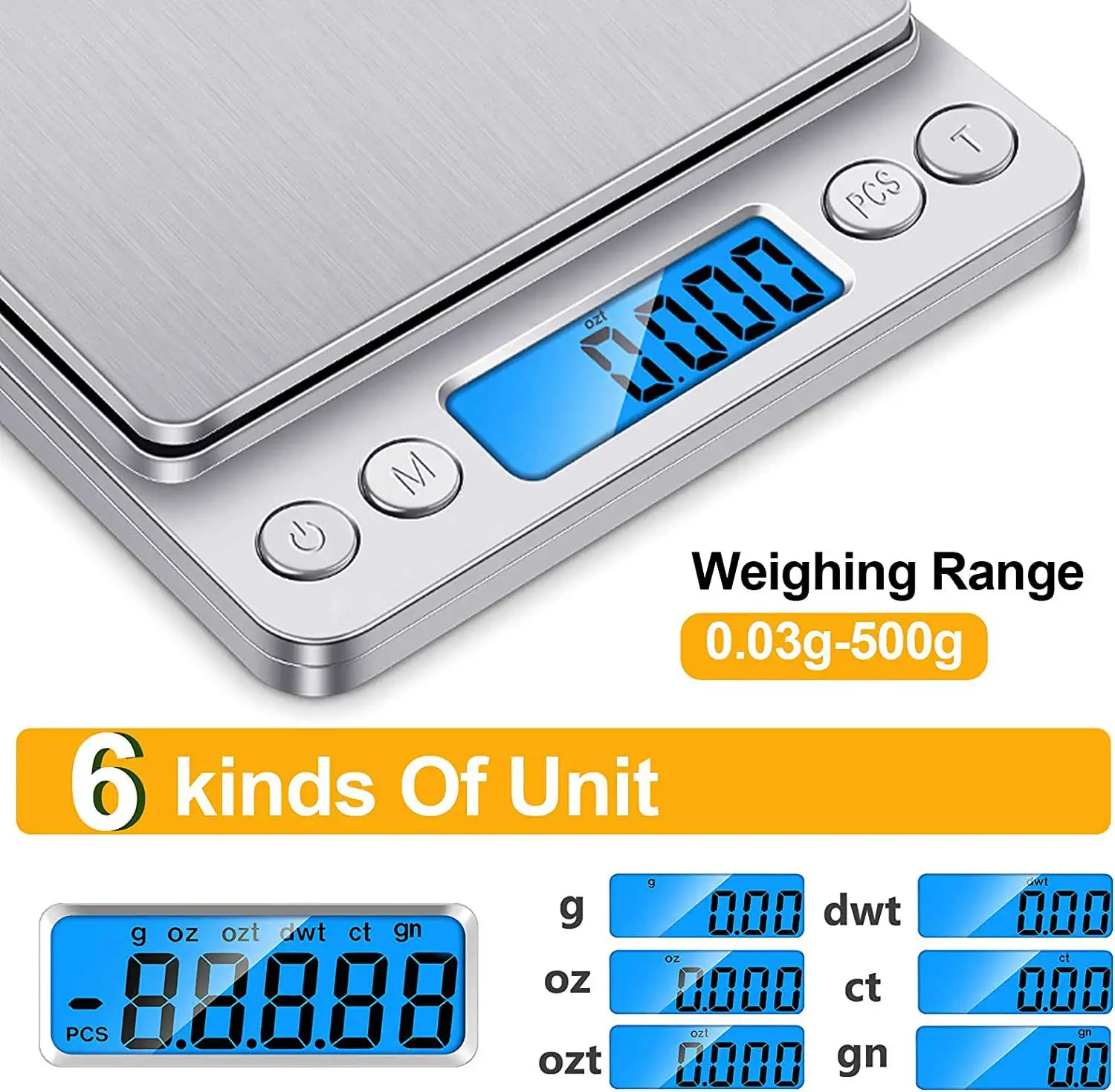 Food Scale, 500g by 0.01g Precise Digital Kitchen Scale Gram Scales Weight Food Coffee Scale for Cooking Baking LCD Display