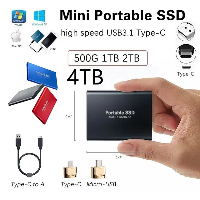 2022 New High-speed External Hard Drive 500GB 1TB 2TB 4TB 8TB USB3.1 SSD 2.5 Inch Portable SSD 16TB Hard Disk for Laptop PS4 3