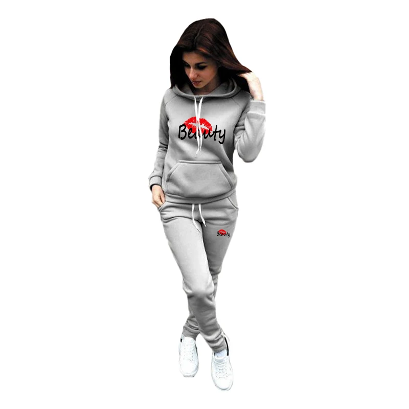 Women's long sleeved hooded sports top+pants casual sports set Women's sportswear warm long sleeved hooded two-piece set