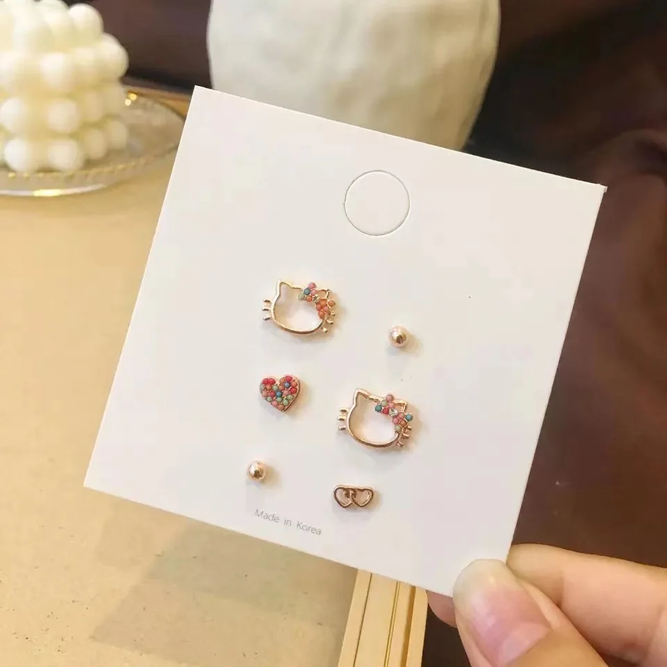 

Sanrio Hello Kitty 925 Sterling Silver Studs Ladies Asymmetrical Free Studs Combination Cute Good Friend Gift Earrings