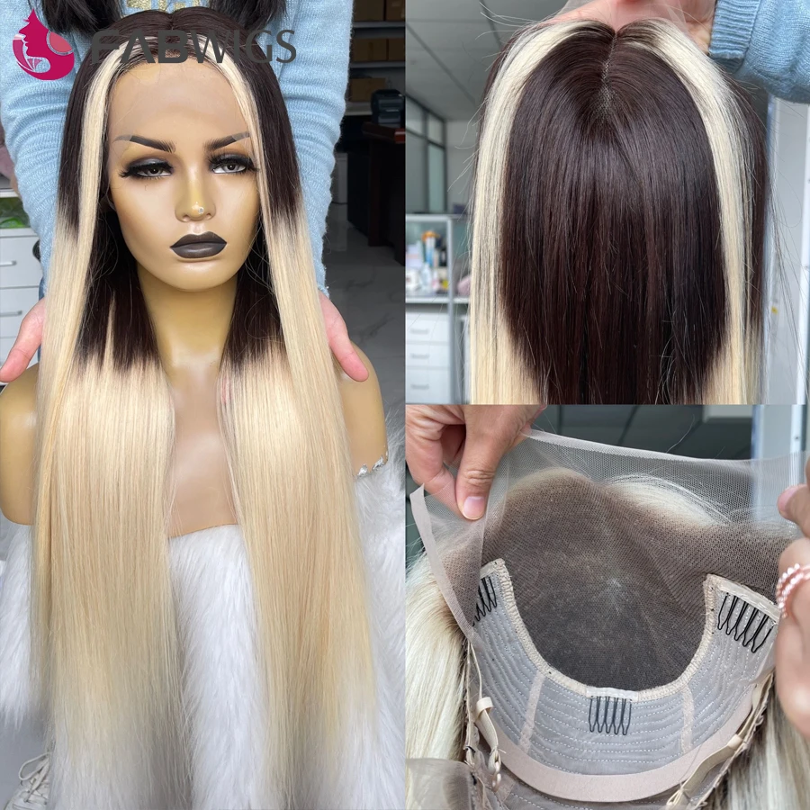 

Fabwigs 150% Density Ombre Blonde Lace Front Wig Brazlian Straight 13x6 Human Hair Wigs Preplucked Hair Line