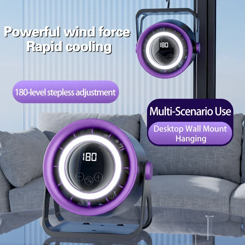 Electric Fan with Ambient Light Turbo Mute Electric Fan Desktop Wall Mount Ceiling Air Cooler 3