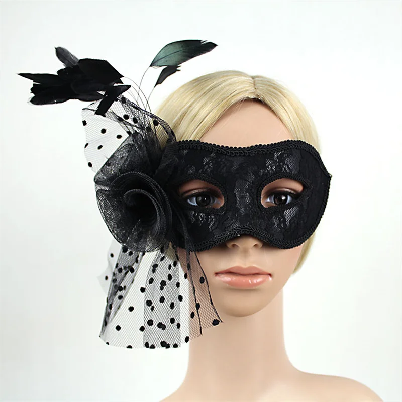 Sexy Lace Eye Mask Headband Halloween Costume Masquerade Half Face Mask for Nightclub Mystery Girl Women