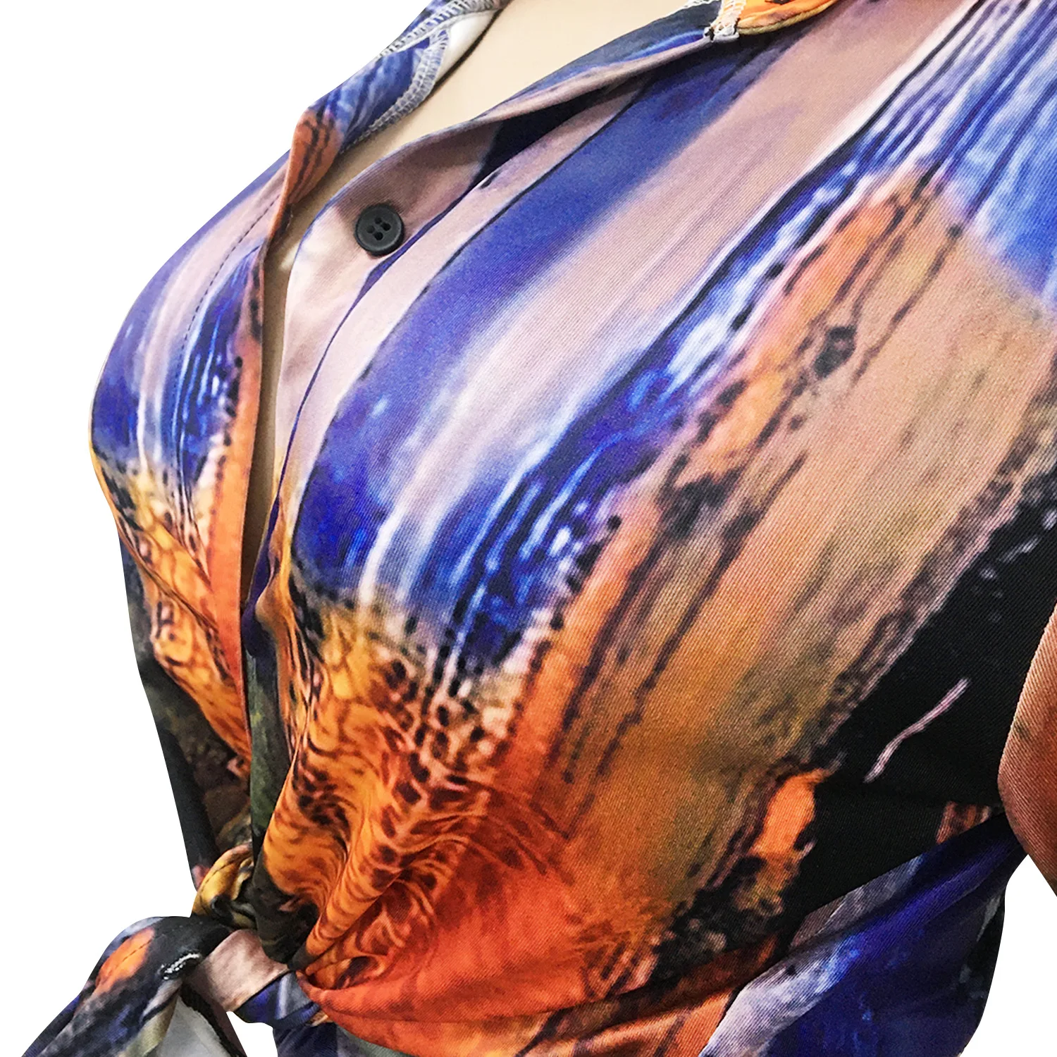 Fashion Digital Print V-Neck Long Sleeve Lapel Top And Trousers Two-Piece Set Women Autumn Fashionable Casual Suit