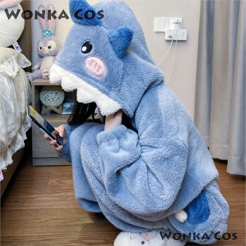 Cartoon Shark Women's Hooded Gawr Sleepwear Kigurumi Unicorn Winter Gura Cosplay Pijama Jumpsuit Christmas Party Loungewear