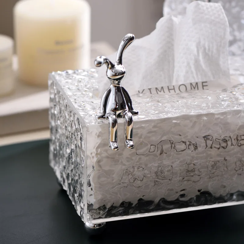 Crystal Pattern Tissue Box Household Living Room Coffee Table Light Luxury Suction Paper Box Wall Hanging Bathroom Tissue Box 3