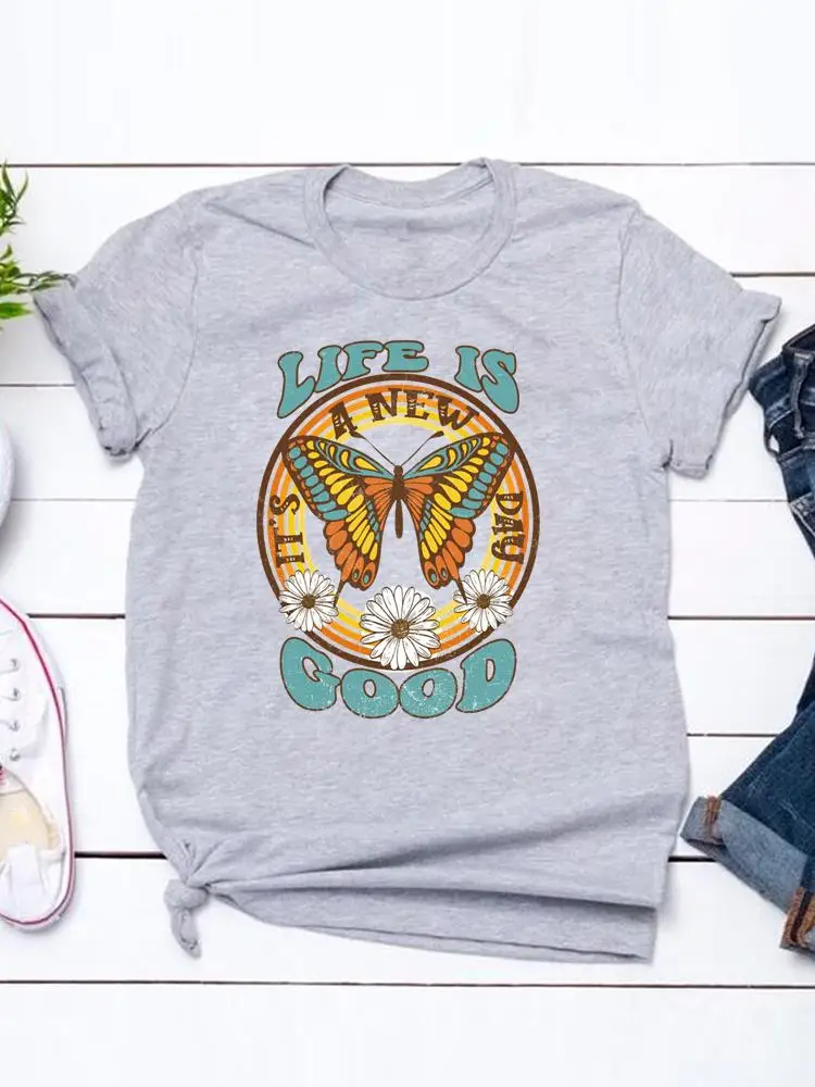 

Butterfly Letter Sweet 90s Cartoon Shirt Female Short Sleeve Clothing Fashion Summer T-shirts T Top Print Women Graphic Tee