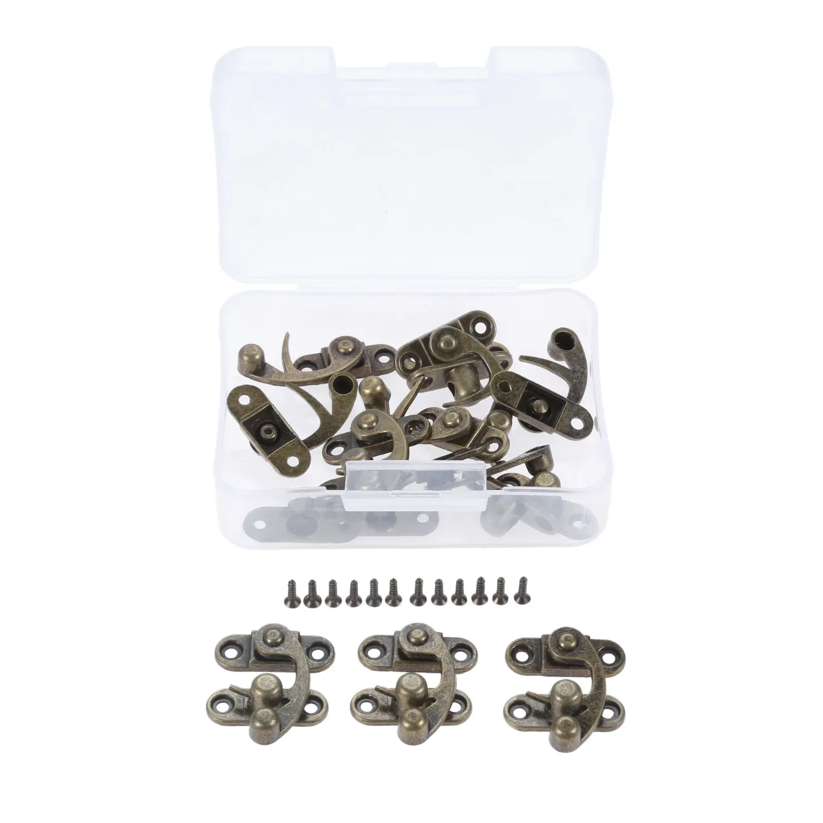 10pcs/box Horn Locks w/screws Latch Clasps Antique Bronze Right Hook Buckle 29*33mm Vintage Padlock Furniture Cabinet Decor